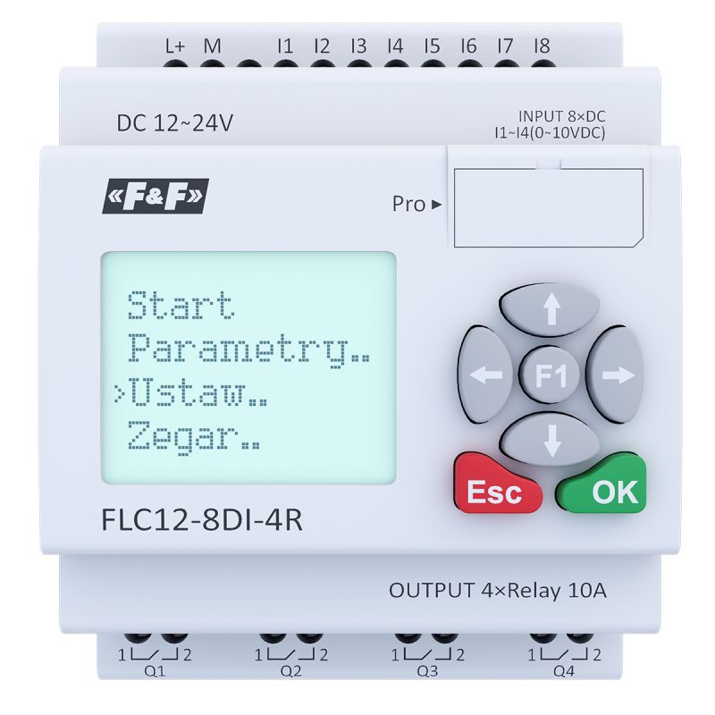 Uniwersalny sterownik programowalny FLC12-8DI-4R do sterowania elementami domowej i przemysłowej instalacji elektrycznej