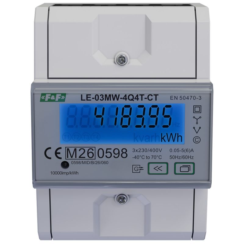 LE-03MW-4Q4T-CT- taryfowy, półpośredni, 2-kierunkowy, 4-kwadrantowy licznik zużycia energii elektrycznej
