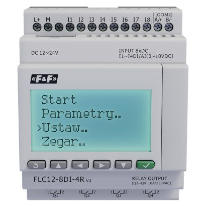 Uniwersalny sterownik programowalny FLC12-8DI-4R do sterowania elementami domowej i przemysłowej instalacji elektrycznej
