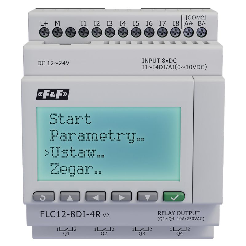 Uniwersalny sterownik programowalny FLC12-8DI-4R do sterowania elementami domowej i przemysłowej instalacji elektrycznej