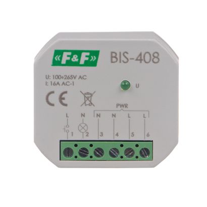 Przekaźnik bistabilny BIS-408 100÷265 Vwspółpracuje z przyciskami podświetlanymi. 