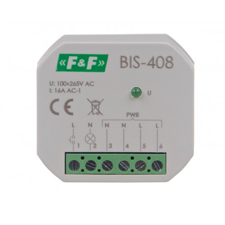 Przekaźnik bistabilny BIS-408 100÷265 Vwspółpracuje z przyciskami podświetlanymi. 