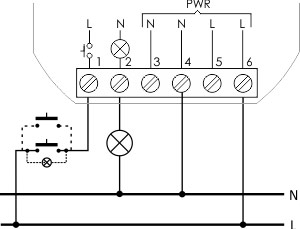 Przykładowy schemat podłączenia przekaźnika bistabilnego 230 V w puszce elektrycznej (model BIS-408).