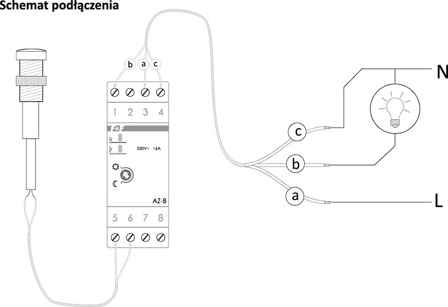 Automat zmierzchowy AZ-B 230 V schemat podłączenia
