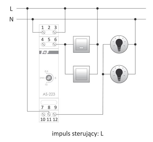 AS-223 schemat podłączenia impuls sterujący L
