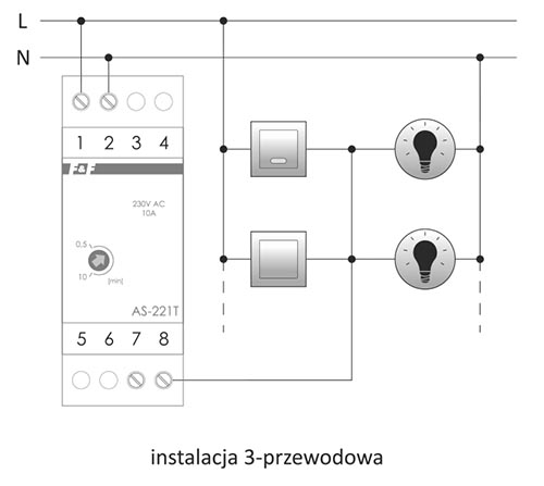 AS-221 automat schodowy - schemat podłączenia