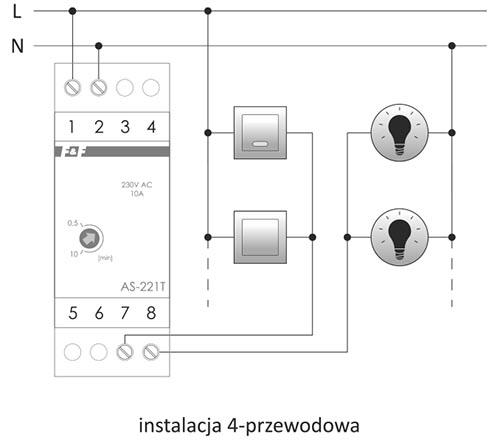 AS-221 automat schodowy - schemat podłączenia