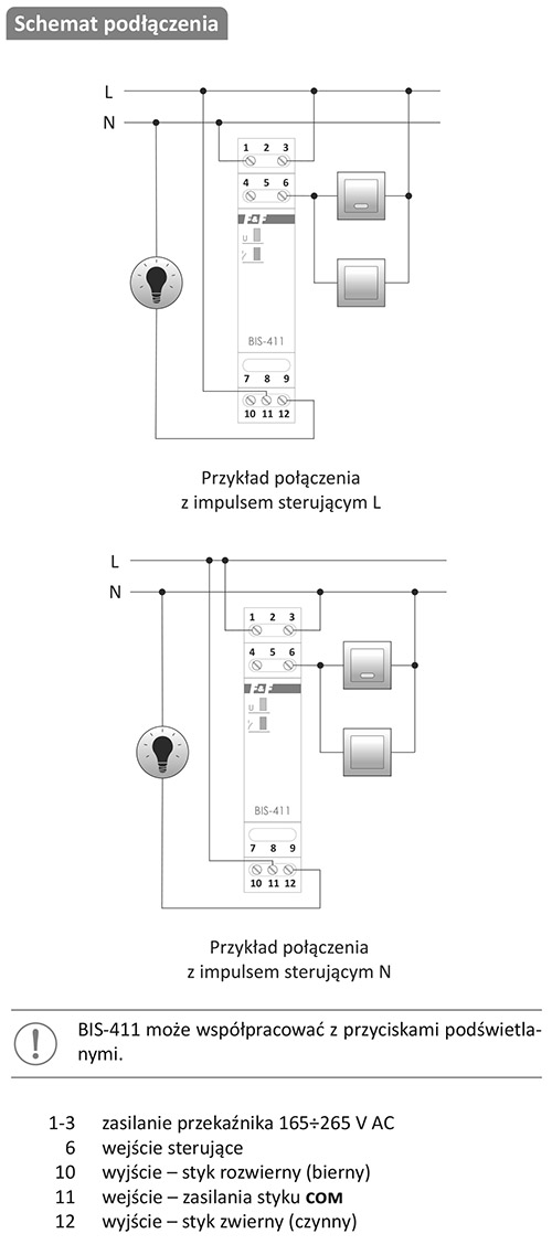 BIS-411 230 V schemat podłączenia