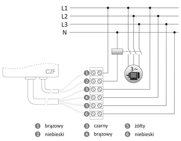 Czujnik zaniku fazy - schemat podłączenia