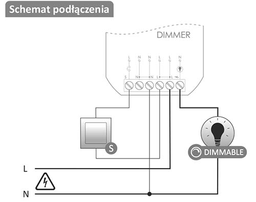 Schemat podłączenia modułu Dimmer - regulacja jasności oświetlenia