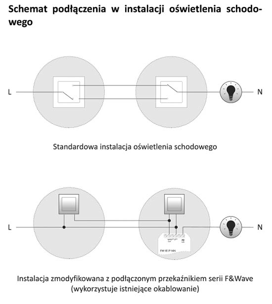 Przekaźnik w instalacji schodowej - schemat podłączenia