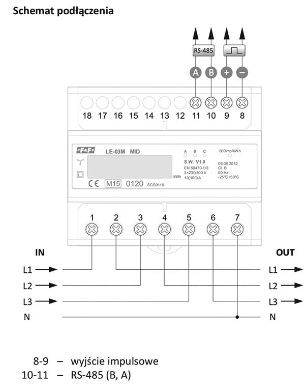 Schemat podłączenia dla licznika zużycia energii LE-03M