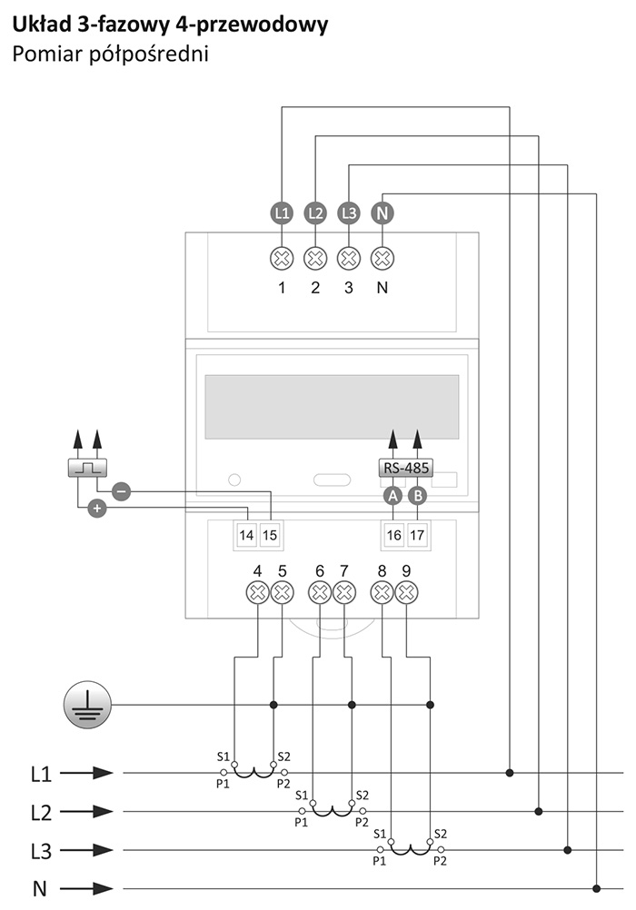Schemat podłączenia licznika LE-03MW-4Q4T-CT