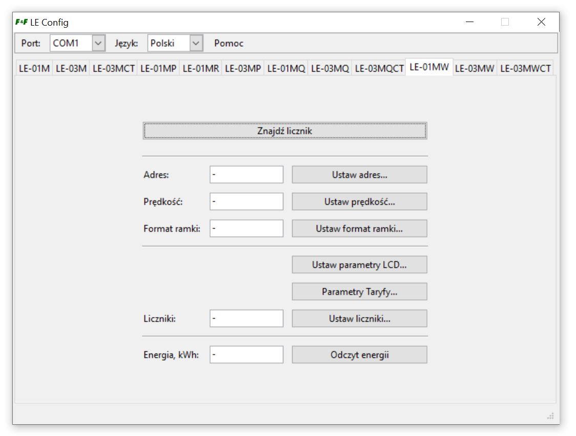 Program LE_config dla licznika zużycia prądu LE-01MW