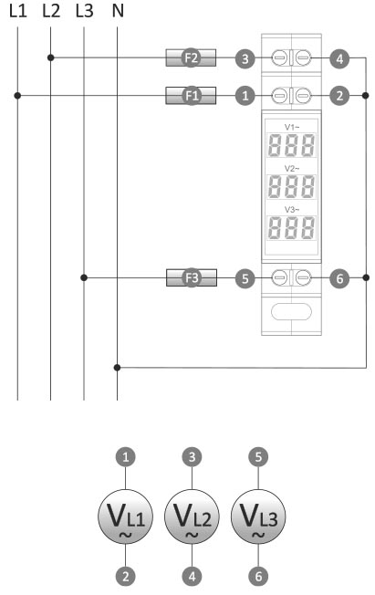 WNC-3 Voltage indicator with display, 3-phase 