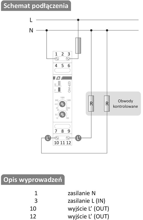 Schemat podłączenia dla ogranicznika poboru mocy OM-623