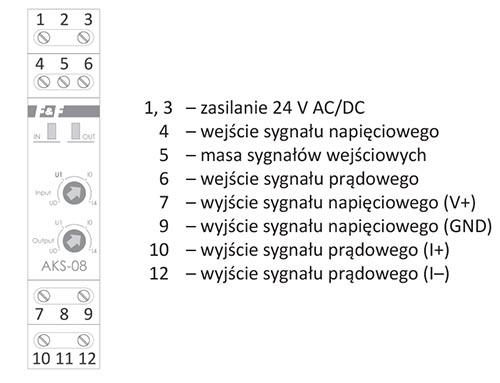 Separator sygnałów analogowych AKS-08 schemat