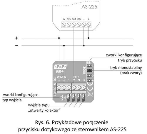 Przycisk dotykowy - połączenie ze sterownikiem schodowym AS-225