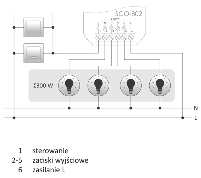 Ściemniacz oświetlenia SCO-802 schemat podłączenia