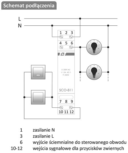 SCO-811 230 V schemat podłączenia