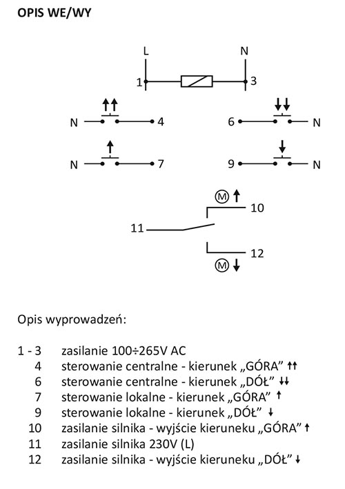 Sterownik rolet STR-3D schemat wejść-wyjść