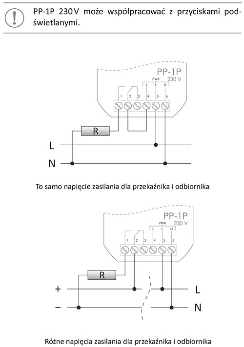 Schemat podłączenia dla PP-1P 230 V