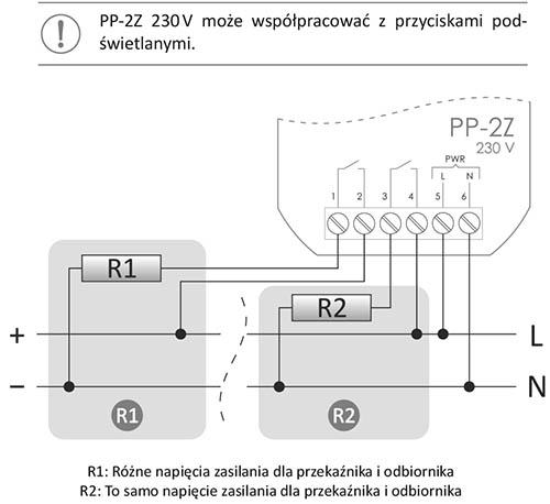 Przekaźnik elektromagnetyczny PP-2Z schemat podłaczenia