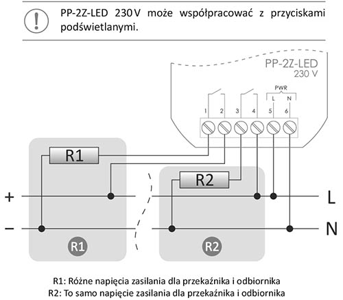 Schemat podłączenia dla PP-2Z-LED 230 V