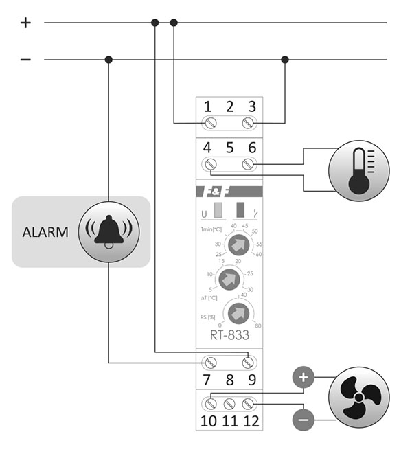 Regulator temperatury RT-833 - schemat podłączenia