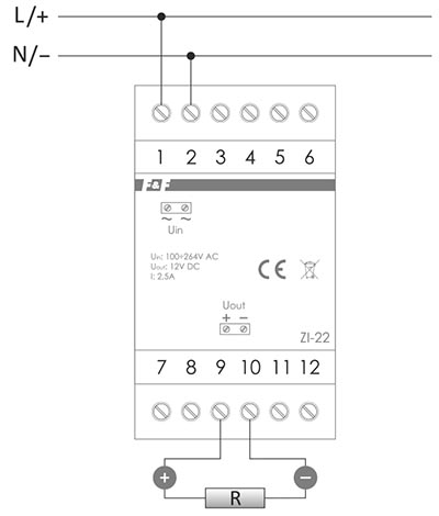 Zasilacz impulsowy ZI-22 schemat podłączenia