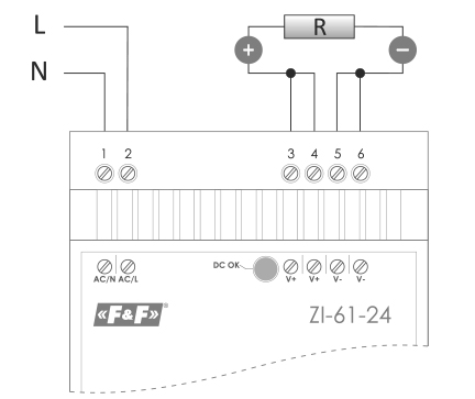 Zasilacz ZI-61 schemat podłączenia