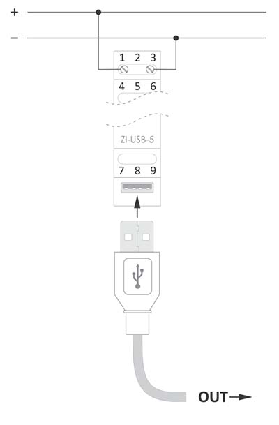 Zasilacz ze złączem USB - schemat podłączenia