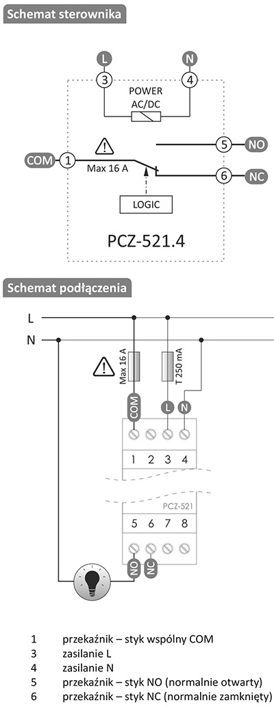 Schemat podłączenia zegara PCZ-521.4
