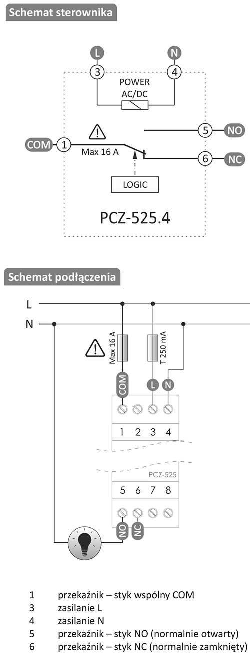 Schemat podłączenia zegara PCZ-525.4